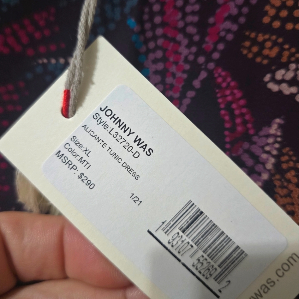 NWT Johnny Was Alicante Tunic Silk Shift Dress, Tropical Print, Ruffle Hem, XL. - Picture 15 of 16